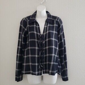 Hollister Challis Plaid Top Black Small Lace Up Casual Grunge Goth